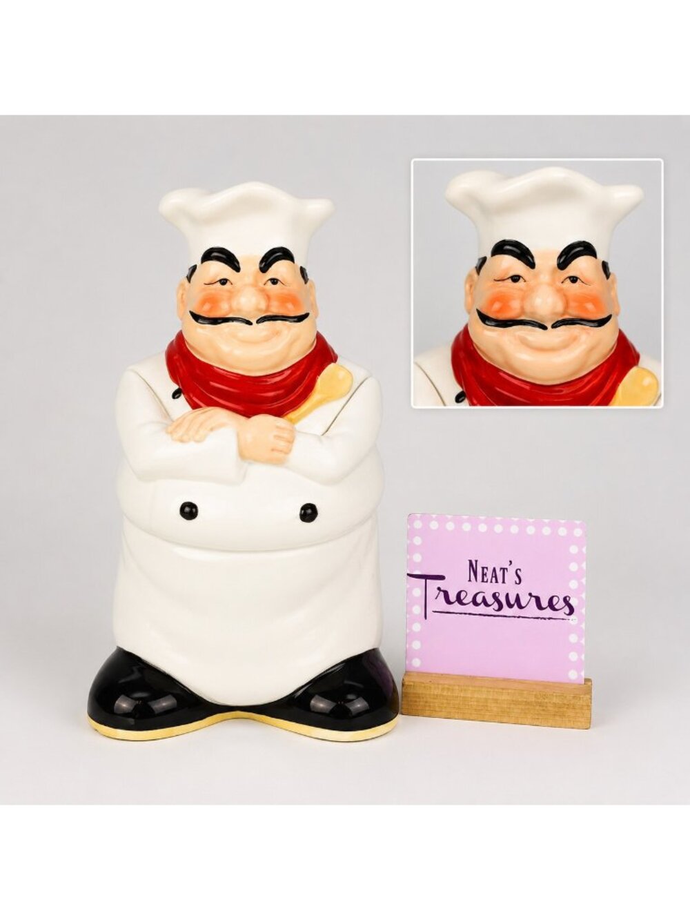 2005 Mulberry ITALIAN CHEF Fat  Mustache 3D Bistro Cafe  12" Canister Cookie Jar